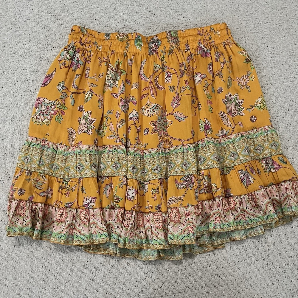 Anthropologie Current Air Skirt Women's M Yellow Smocked Floral - Picture 6 of 8